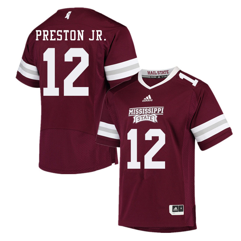 Men #12 Shawn Preston Jr. Mississippi State Bulldogs College Football Jerseys Sale-Maroon